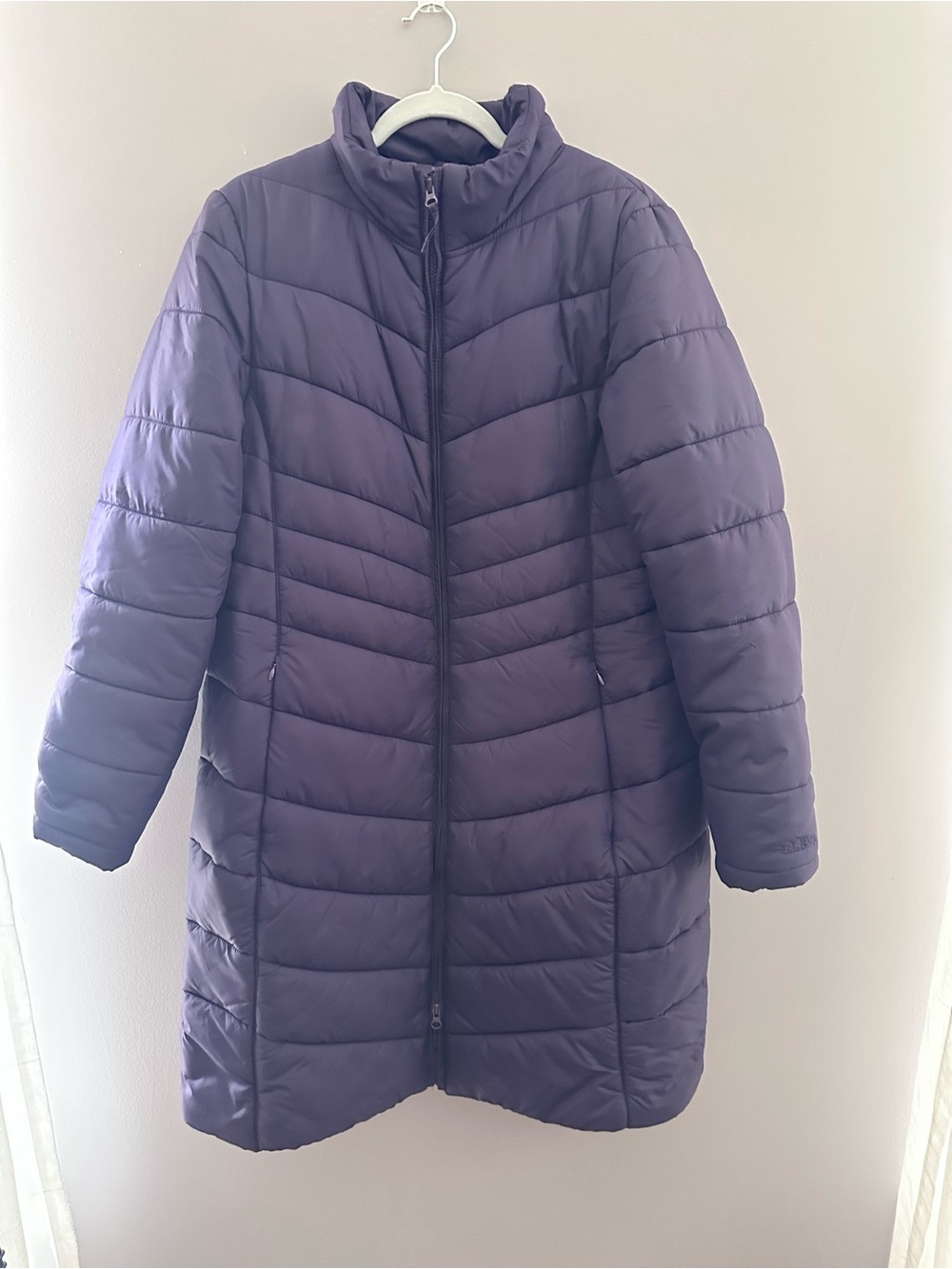 L.L. Bean Women's Long Puffer Coat in Deep Purple